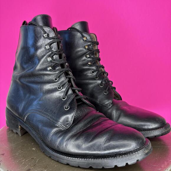 Joan & David Black Leather Lug Sole Lace-Up Boot Sz 7 - Picture 1 of 9